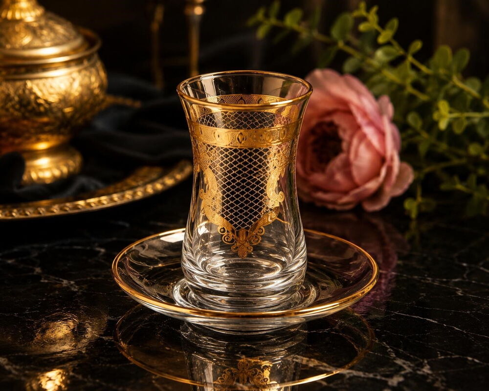 Psb.ÇAY SETİı Heybeli Fırca Yaldız  0101-1 Tanya - Gold Şeffaf