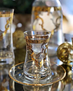 Psb.ÇAY SETİı Heybeli Fırca Yaldız  0101-1 Tanya - Gold Şeffaf